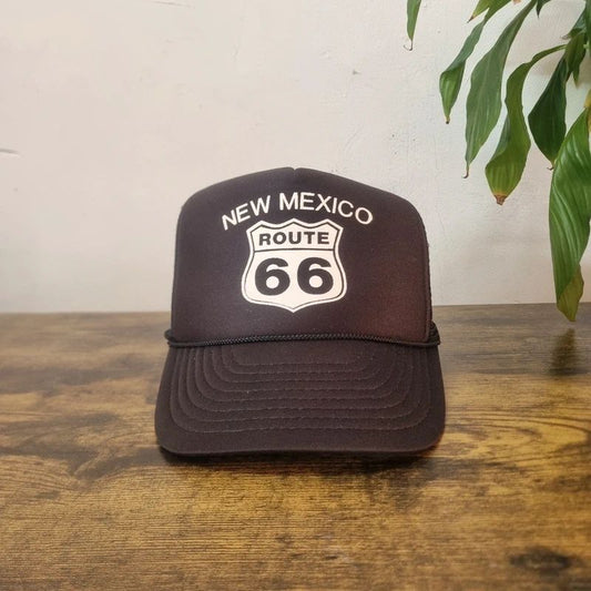 Vintage American Trucker Hat Snapback cap one size adjustable black route 66 new mexico