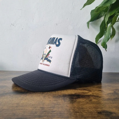 Vintage American Trucker Hat Snapback cap one size adjustable black white St. Thomas
