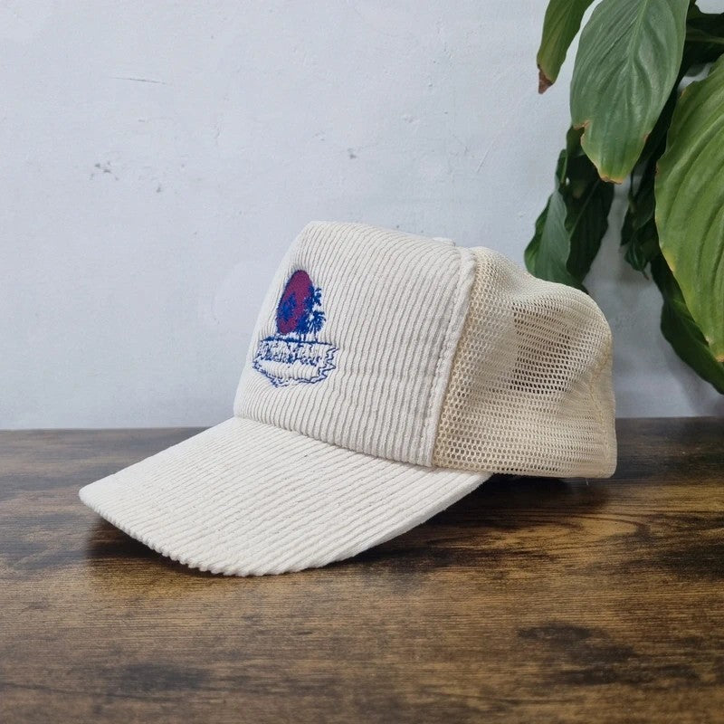 Vintage American Trucker Hat Snapback cap one size adjustable cream Hawaiian pool