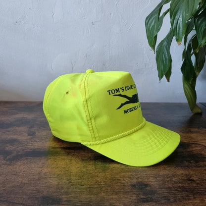 Vintage American Trucker Hat Snapback cap one size adjustable neon yellow Tom's dive centre