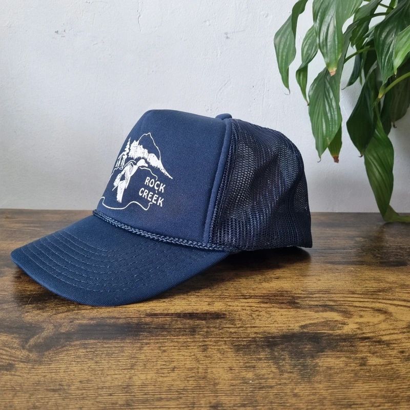 Vintage American Trucker Hat Snapback cap one size adjustable rock creek duck navy