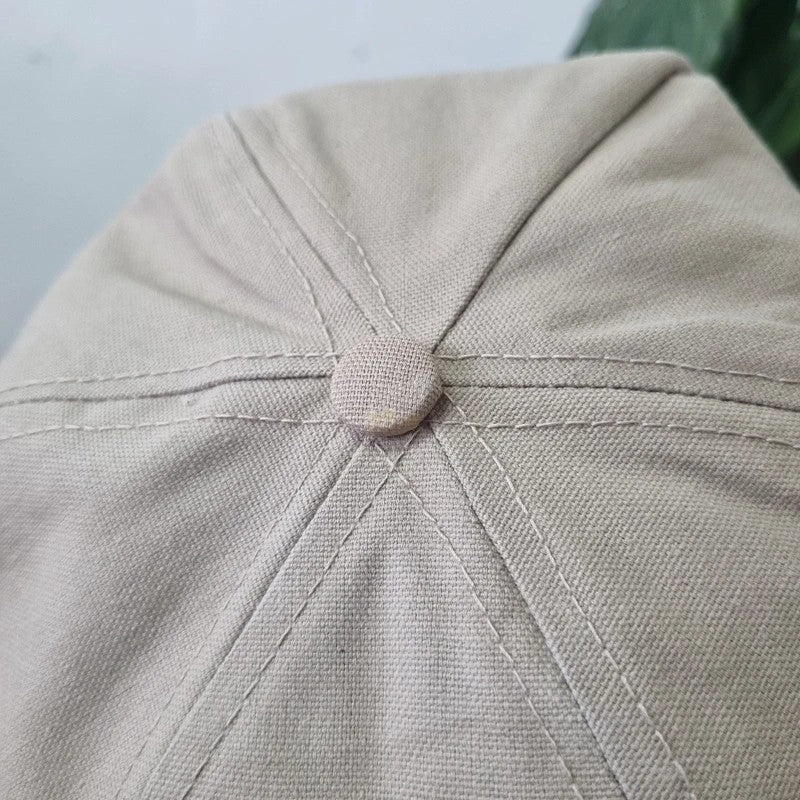 Vintage American Trucker Hat Snapback cap one size adjustable beige silver and leather