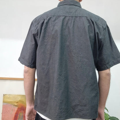 Carhartt Boxy Fit Cropped Shirt Short Sleeve Medium plain Black Button Up Skater Y2K Surf