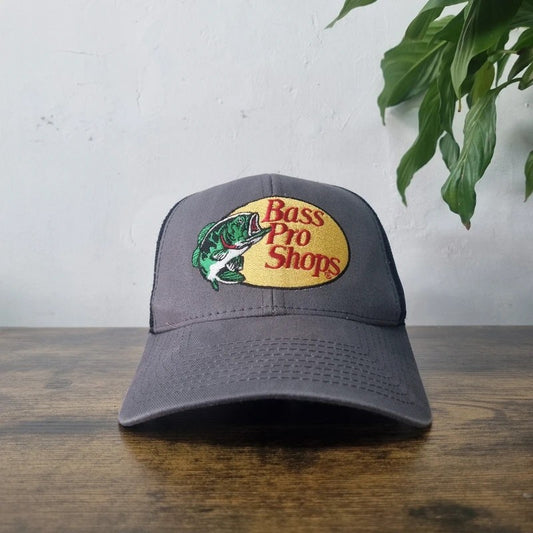 Vintage American Baseball Hat Snapback cap one size Bass Pro Shops grey black