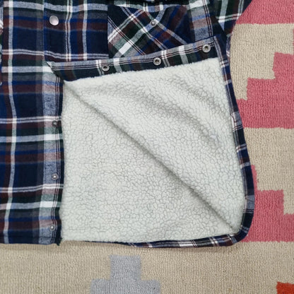 Roper Boxy Fit Cropped Over Shirt heavy weight sherpa lined long Sleeve Large check multi Button up