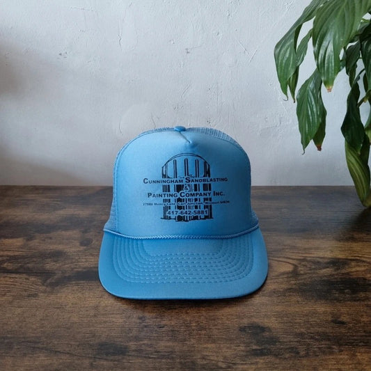 Vintage American Trucker Hat Snapback cap one size adjustable cunningham sandblasting blue
