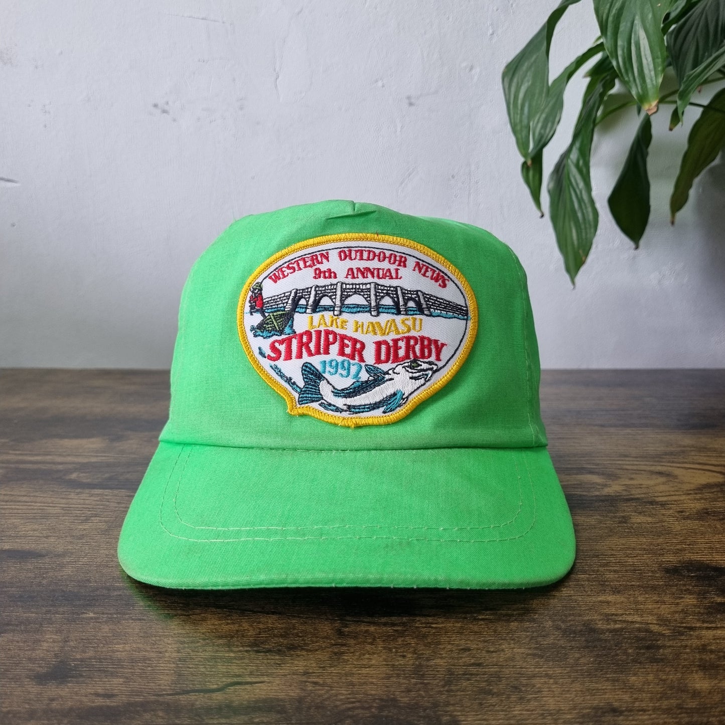 Vintage American Trucker Hat Snapback cap one size green striper derry fish