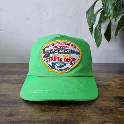 Vintage American Trucker Hat Snapback cap one size green striper derry fish