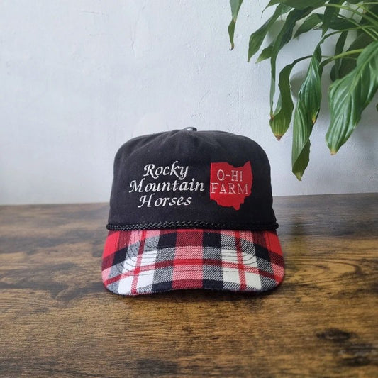 Vintage American baseball Hat Snapback cap one size adjustable rocky mountain horses black red