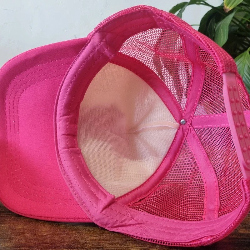 Vintage American Trucker Hat Snapback cap one size adjustable pink white Cowboys y2k