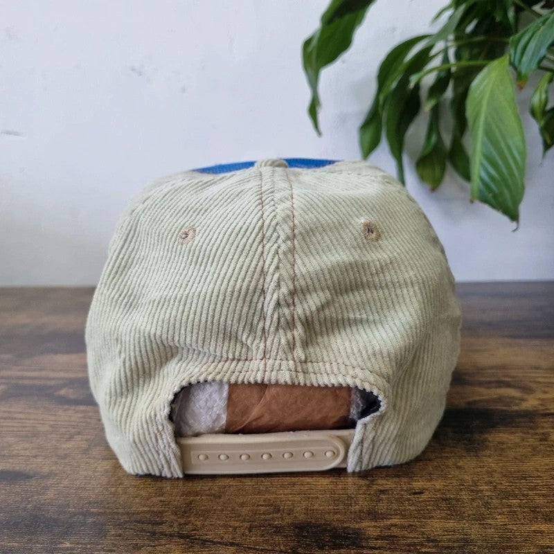 Vintage American Trucker Hat Snapback cap one size adjustable beige blue S logo