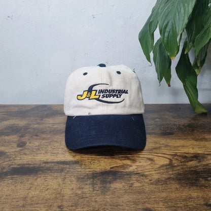Vintage American Baseball Hat Snapback cap one size adjustable cream navy industrial supply