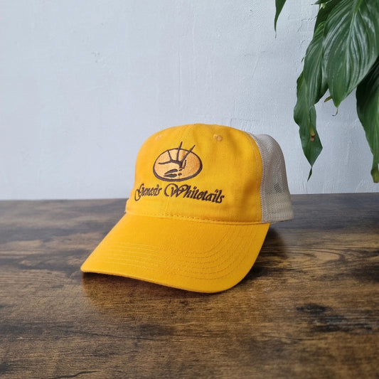 Vintage Genesis Whitetails Trucker Cap Snapback mesh hat yellow beige Jesus one size