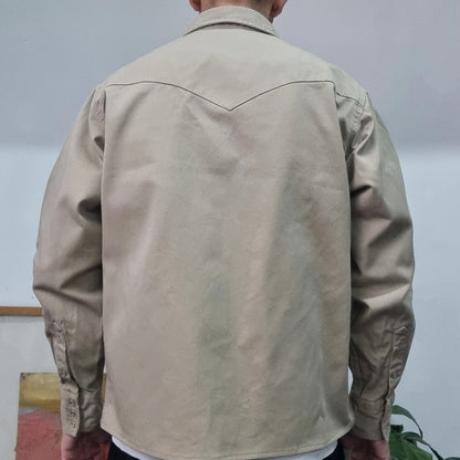 Vintage Carhartt Boxy Fit Cropped Over Shirt shacket Sleeve Medium plain Beige Button Up