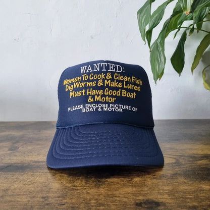 Vintage American Trucker Hat Snapback cap one size adjustable navy fishing novelty