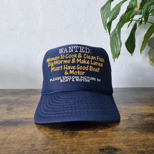 Vintage American Trucker Hat Snapback cap one size adjustable navy fishing novelty