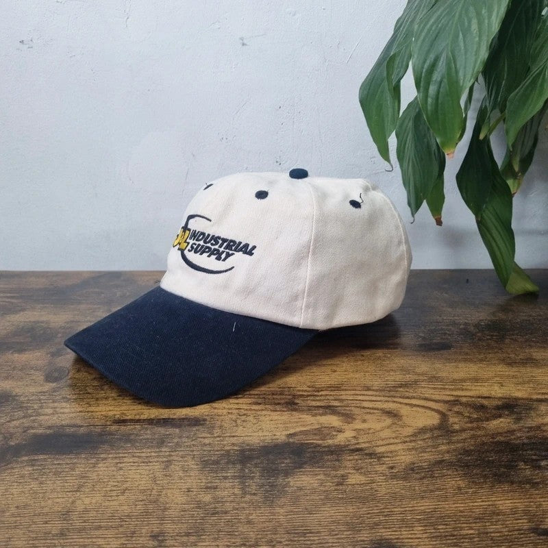 Vintage American Baseball Hat Snapback cap one size adjustable cream navy industrial supply
