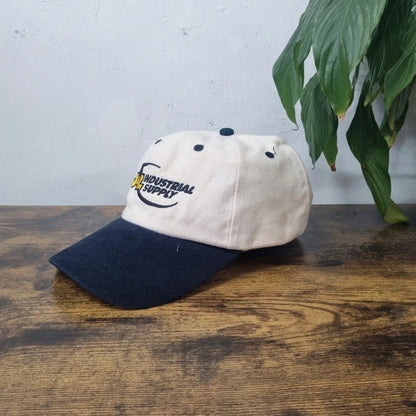 Vintage American Baseball Hat Snapback cap one size adjustable cream navy industrial supply