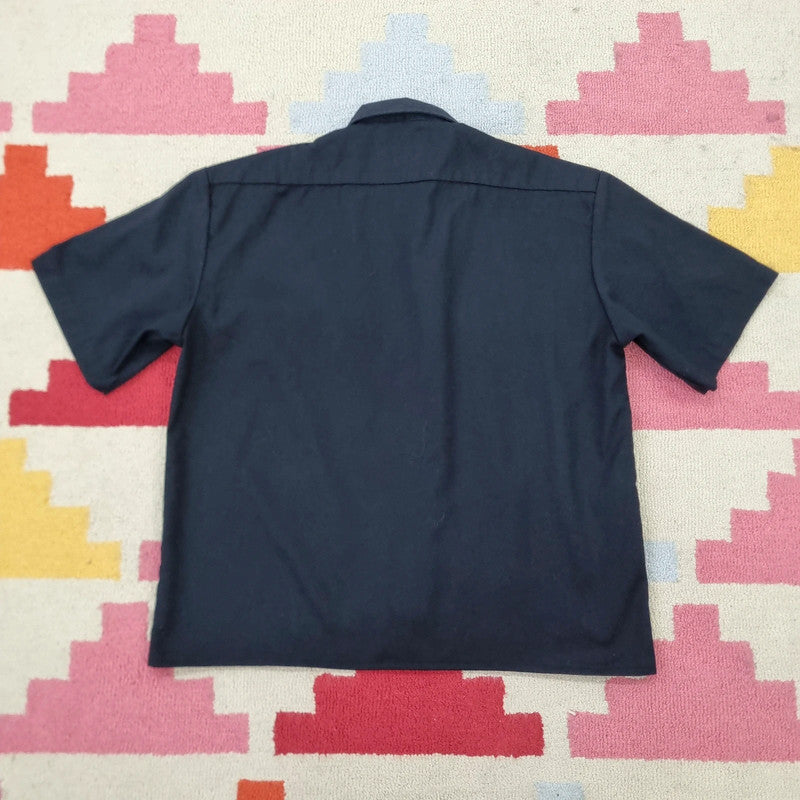 Vintage Dickies Boxy Fit Cropped Shirt Short Sleeve Medium plain Black Button Up Skater Y2K Surf