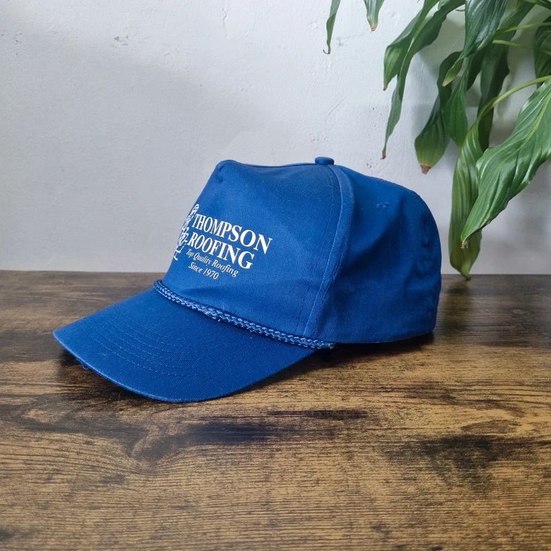 Vintage American Trucker Hat Snapback cap Thompson roofing one size adjustable blue