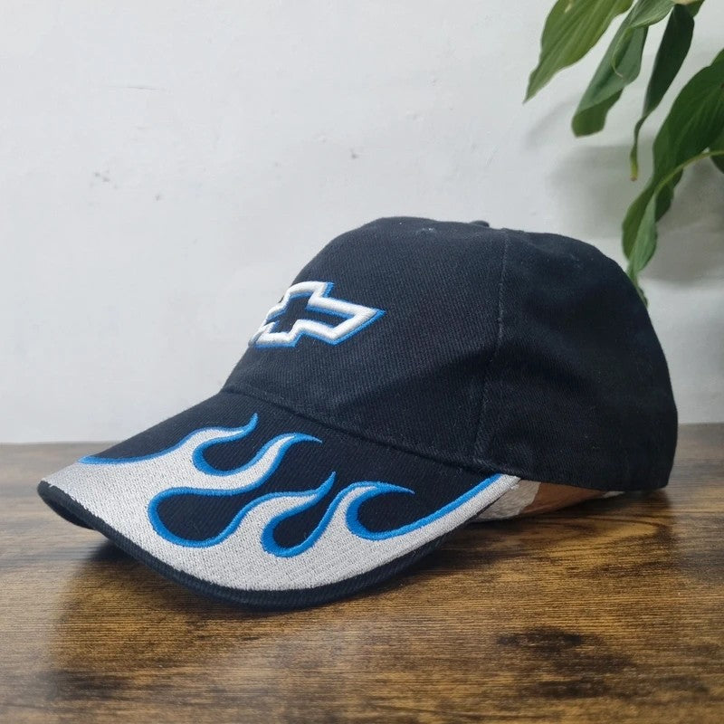Vintage American Baseball Hat Snapback cap one size adjustable navy Chevrolet flame