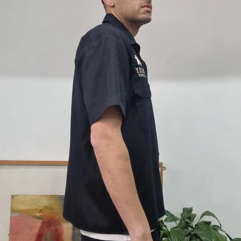 Vintage Dickies Boxy Fit Cropped Shirt Short Sleeve Medium plain Black Button Up Skater Y2K Surf