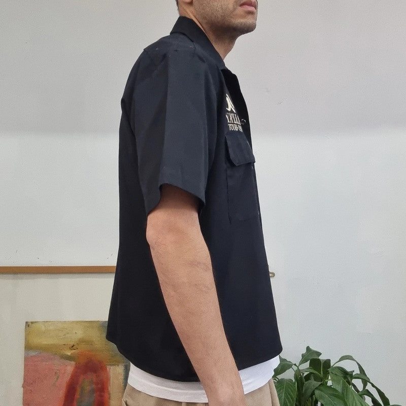 Vintage Dickies Boxy Fit Cropped Shirt Short Sleeve Medium plain Black Button Up Skater Y2K Surf