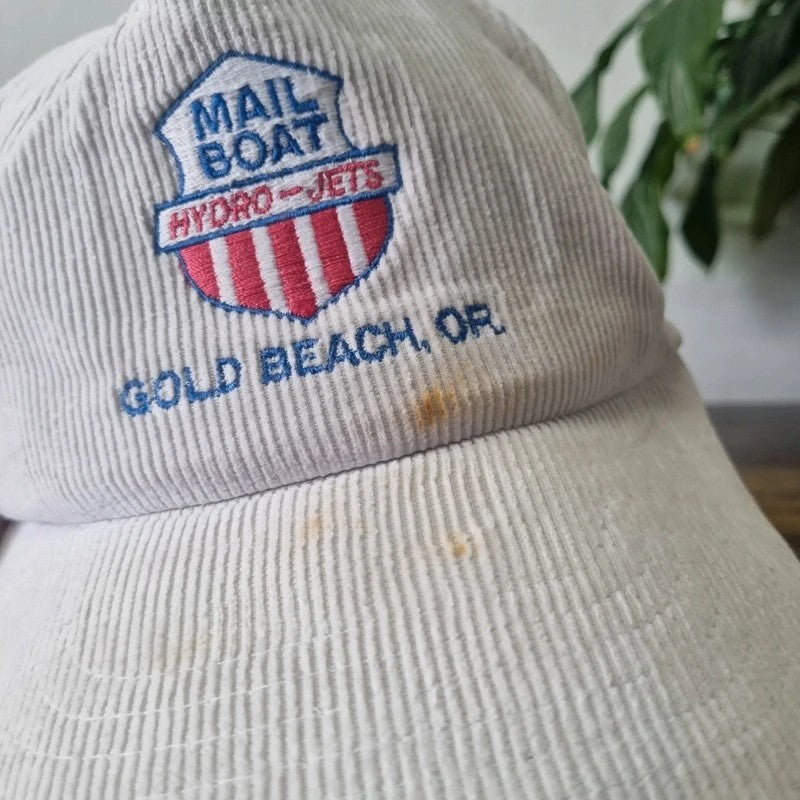 Vintage American Trucker Hat Snapback cap one size adjustable white mail boat