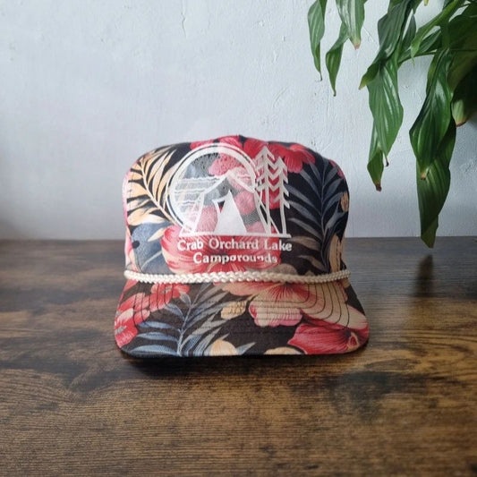 Vintage American Trucker Hat Snapback cap one size adjustable floral crab orchard lake