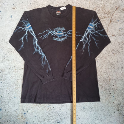 Harley Davidson Biker Blue Lightning Long sleeve shirt Mens 04 - Black - Size L
