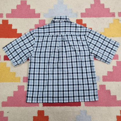 Carhartt Boxy Fit Cropped Shirt Short Sleeve Medium check Blue Button Up Skater Y2K Surf