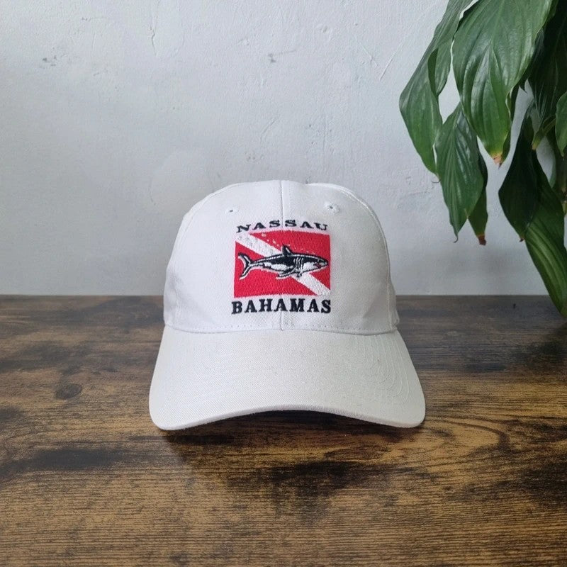 Vintage American Baseball Hat Snapback cap one size adjustable Nassau Bahamas White shark