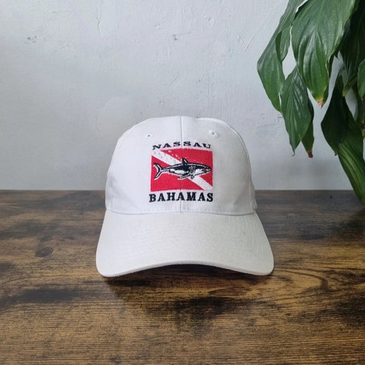 Vintage American Baseball Hat Snapback cap one size adjustable Nassau Bahamas White shark