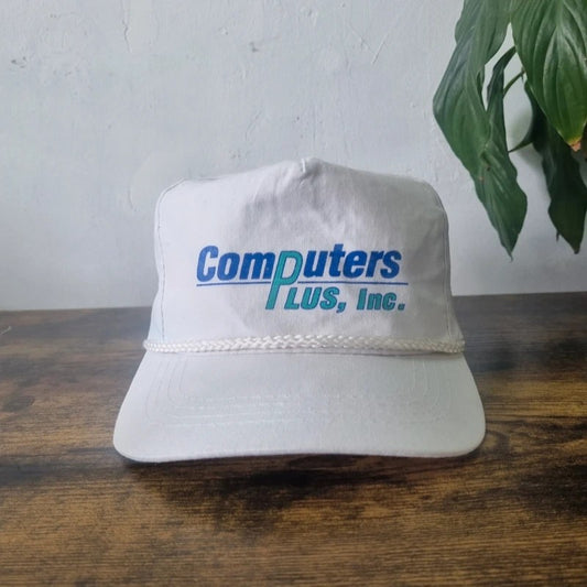 Vintage American Trucker Hat Snapback cap one size adjustable white computers plus inc