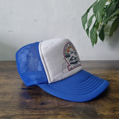 Vintage American Trucker Hat Snapback cap one size adjustable blue white