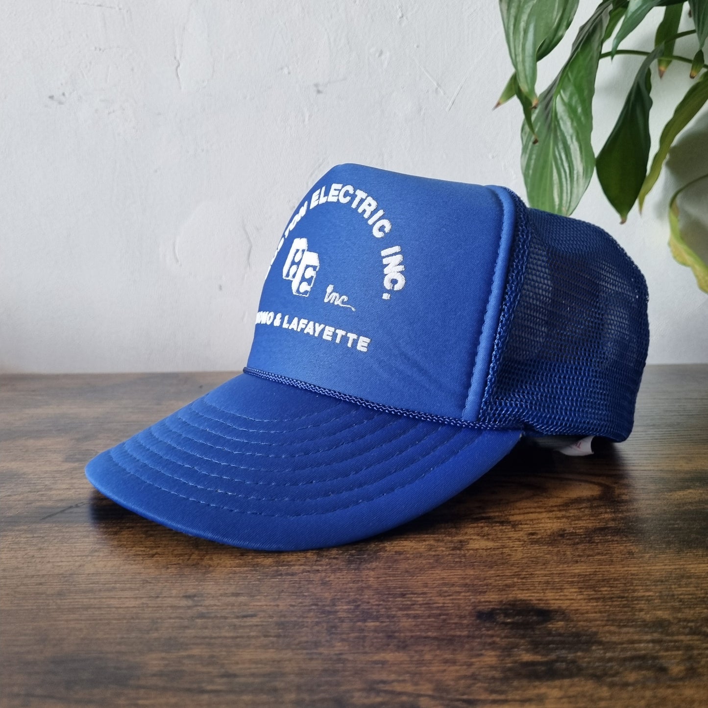Vintage American Trucker Hat Snapback cap one size adjustable Blue Houston Elec