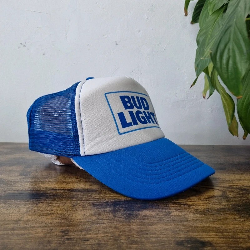 Vintage American Baseball Hat Snapback cap one size adjustable blue white Bud light budweiser