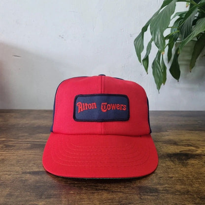 Vintage Alton Towers Trucker Hat Snapback cap one size adjustable navy red