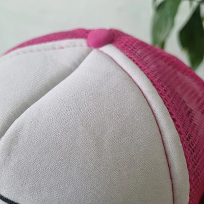 Vintage American Trucker Hat Snapback cap one size adjustable pink white farm discovery truck