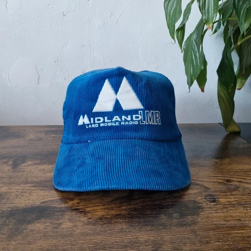 Vintage American Trucker Hat Snapback cap one size adjustable midland radio blue