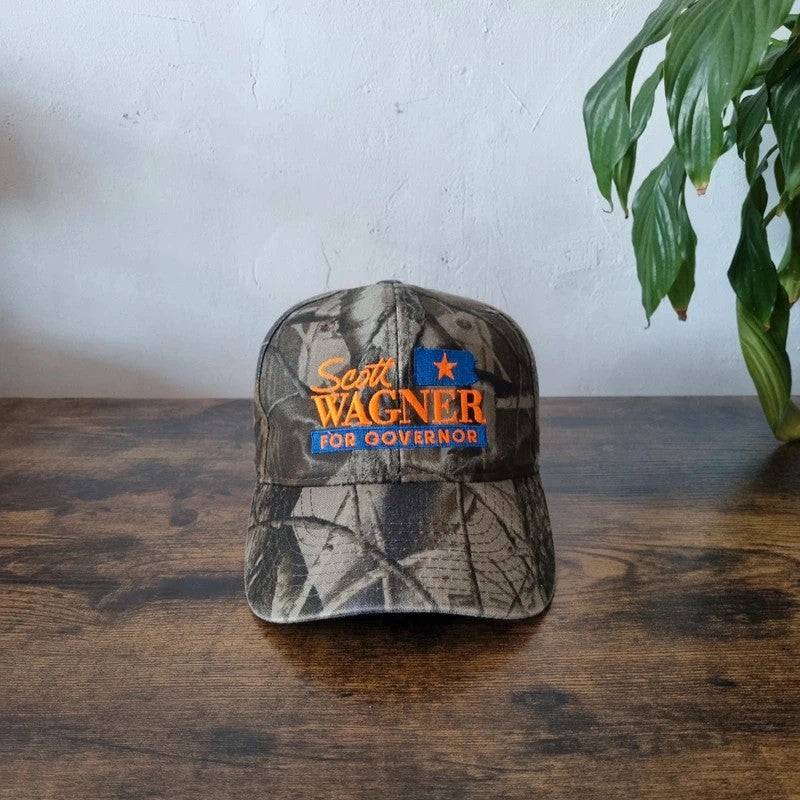 Vintage American Baseball Hat Snapback cap one size khaki brown real tree Scott wagner