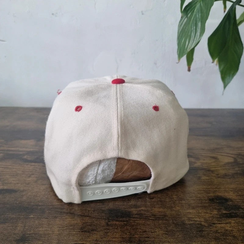Vintage American Baseball Hat Snapback cap one size adjustable cream red raytek