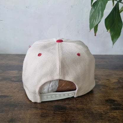 Vintage American Baseball Hat Snapback cap one size adjustable cream red raytek