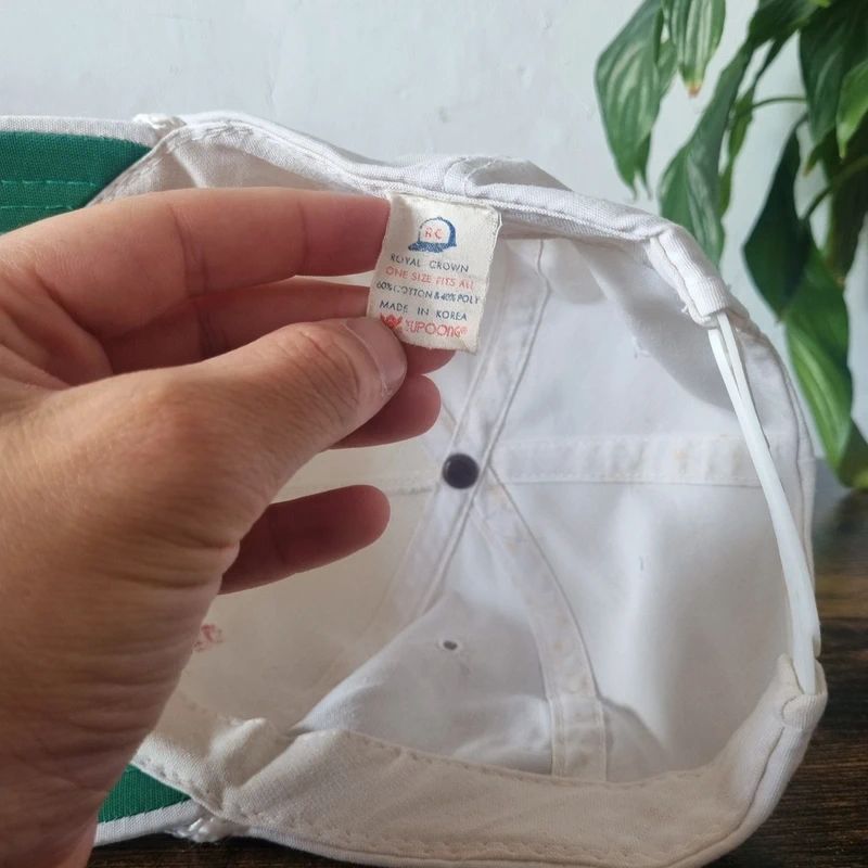 Vintage American Trucker Hat Snapback cap one size white oklahoma John hancock bowl