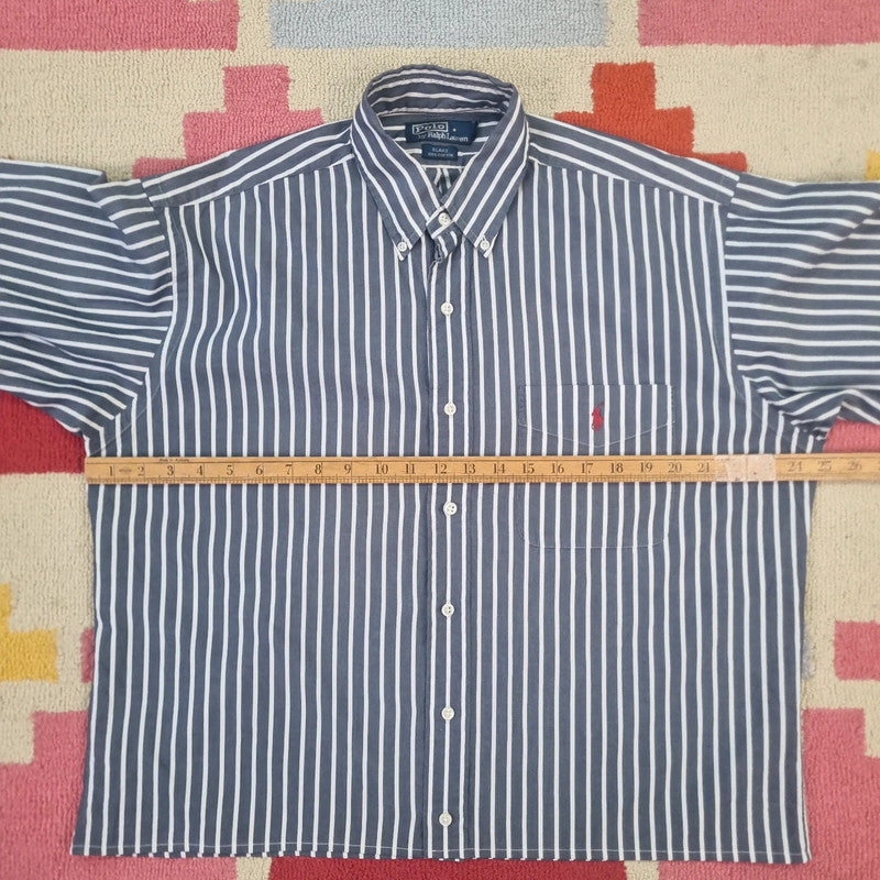 Vintage Ralph Lauren Boxy Fit Cropped Shirt Long Sleeve Medium striped Black Button Up Skater Y2K