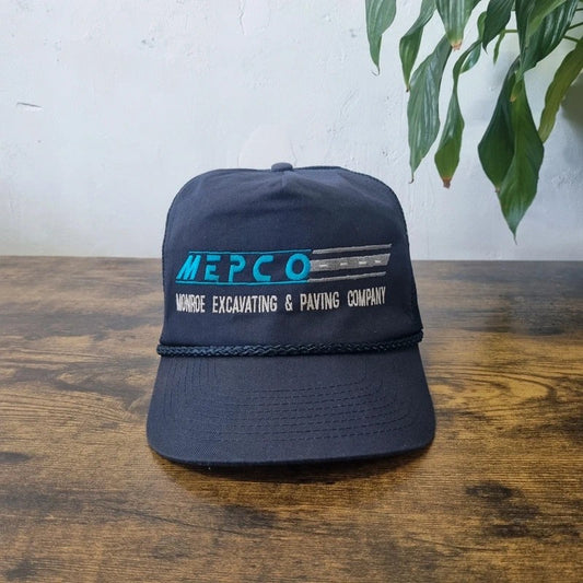 Vintage American Trucker Hat Snapback cap one size adjustable navy mepco paving company
