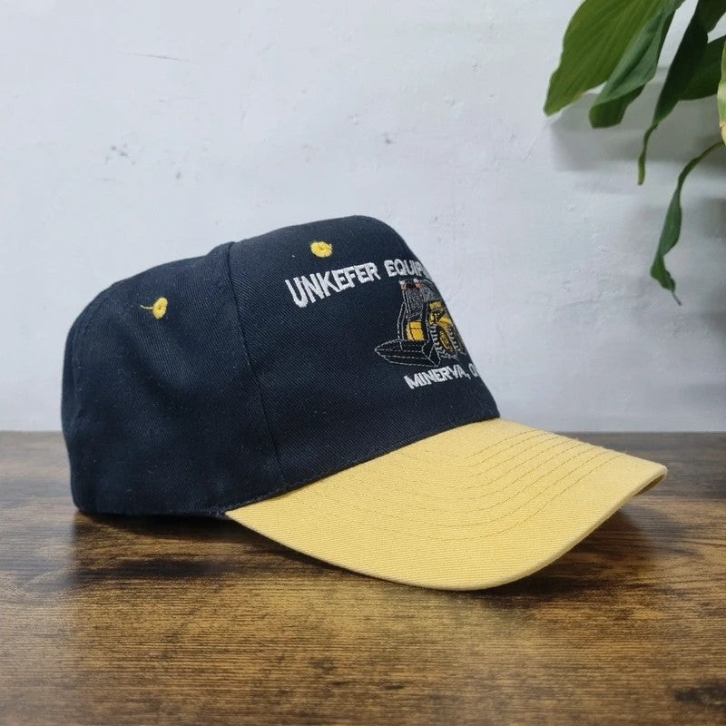 Vintage American Baseball Hat Snapback cap one size adjustable black yellow loader construction
