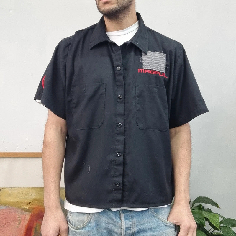 Vintage Dickies Boxy Fit Cropped Shirt Short Sleeve XL plain Black Button Up Skater Y2K Surf