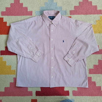 Vintage Ralph Lauren Boxy Fit Cropped Shirt Long Sleeve Large Striped red Button Up Skater Y2K