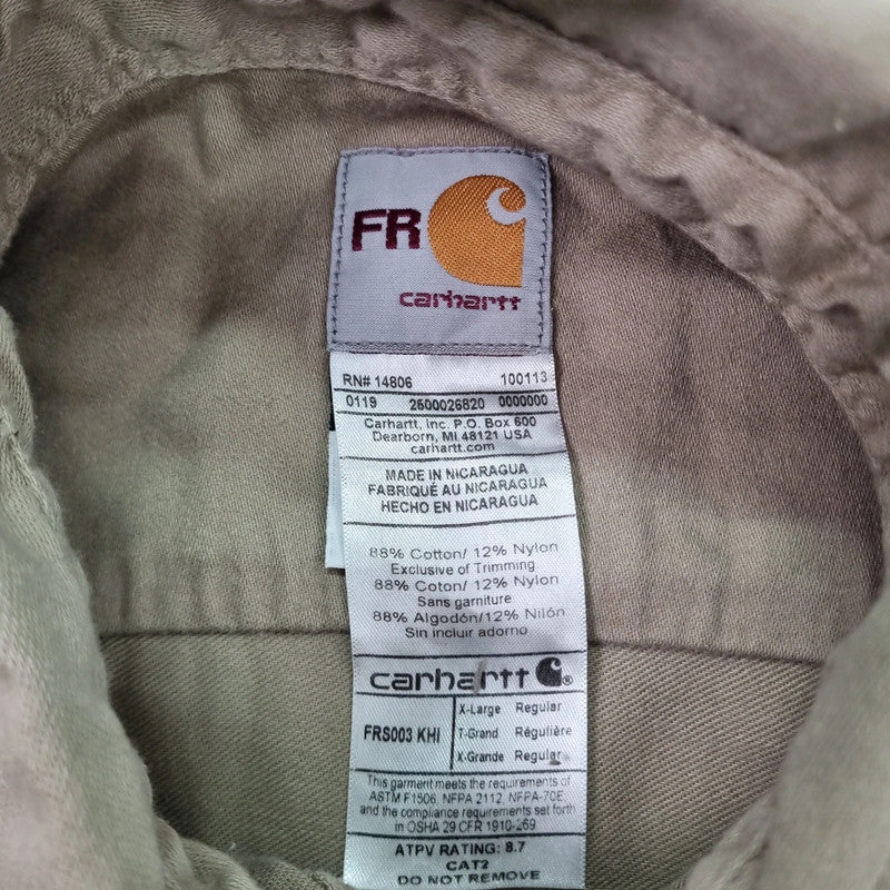 Vintage Carhartt FR Boxy Fit Cropped Shirt Long Sleeve XL plain Beige Button Up Skater Y2K Surf